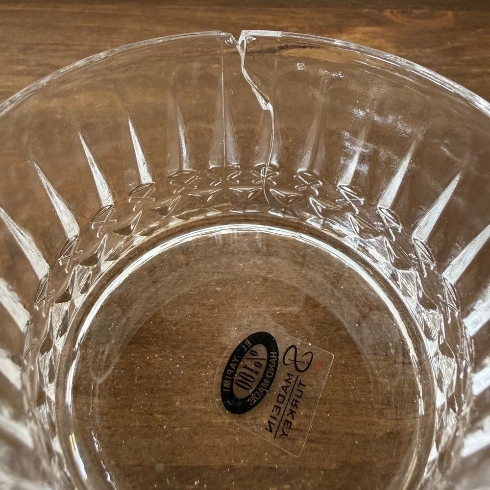 Vintage Turkish Cut Glass Canister Jar Vase Diamond‎ Pattern As Is